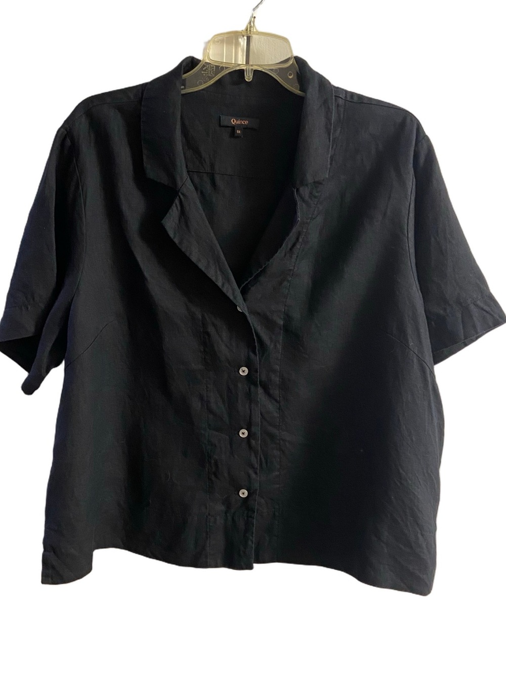 Quince Black Button Front Shirt 100% European Linen Boxy Ovesized 1X